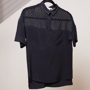 Amour Vert Layla Silk Top - Black/Black Plumetis FREE SHIPPING